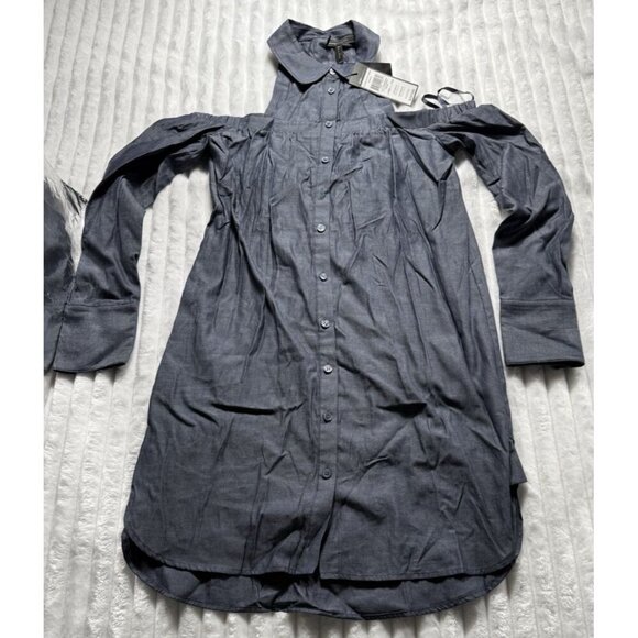 NWT BCBG MAXAZRIA SIZE XXS ROWAN COLD-SHOULDER SHIRT DRESS WWR65L28 MSRP $257 - Picture 5 of 16